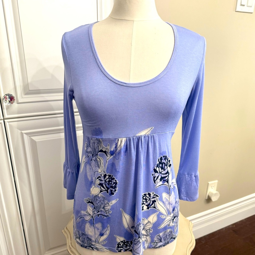 Lavon Women's Size Small Scoop Neck Long Sleeve Babydoll Top in Mauve/Black VTG